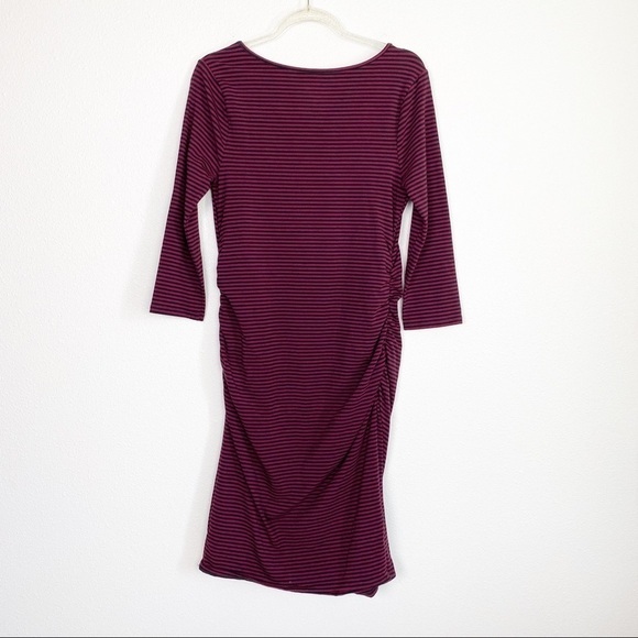 Isabel Maternity Maroon Striped Midi Dress - Picture 2 of 6